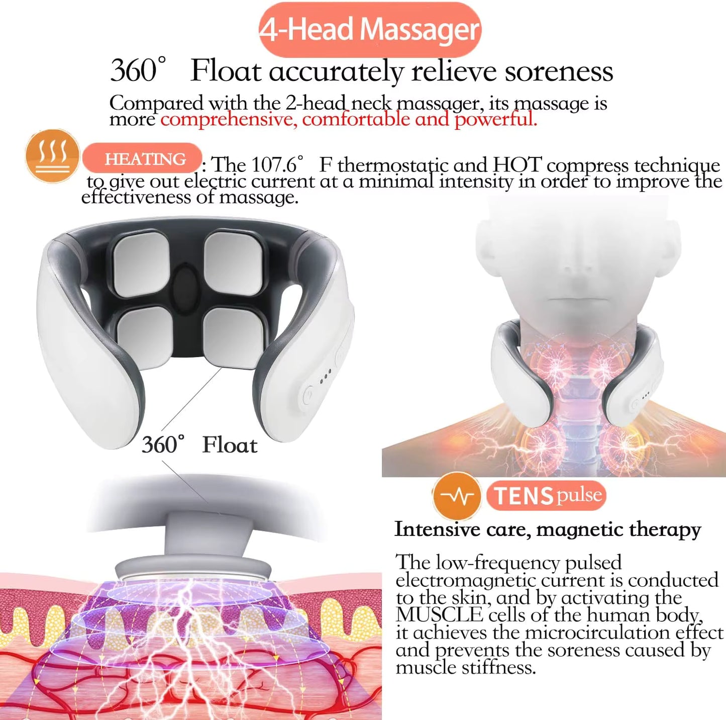 Automatic 4-Head Heating Neck Massager