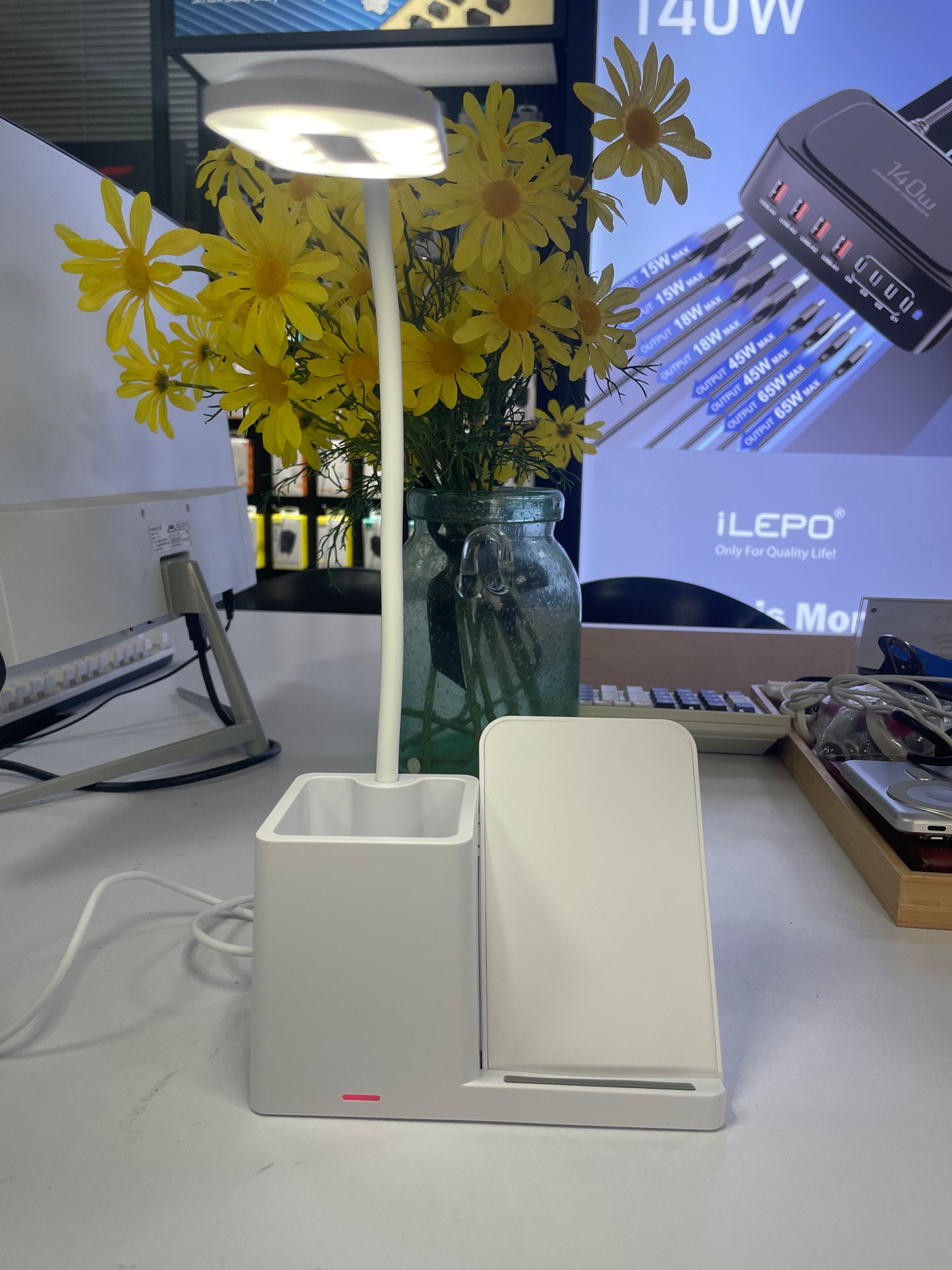 Wireless Charger with led light and pens holder