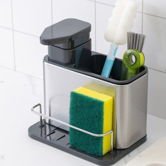 Modern Stainless Steel 3-in-1 Kitchen Sponge Holder With Soap Dispenser